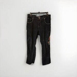 F L Jeans Embroidered  Womens 16 Dark wash blue denim Y2k Sequin Flower